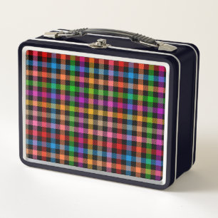 Colorful Rainbow Gingham Plaid Design - Black  Metal Lunch Box