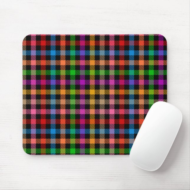 Colorful Rainbow Gingham Plaid Design - Black  Mouse Pad (With Mouse)