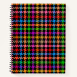 Colorful Rainbow Gingham Plaid Design - Black Notebook
