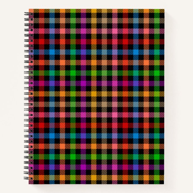 Colorful Rainbow Gingham Plaid Design - Black  Notebook (Front)