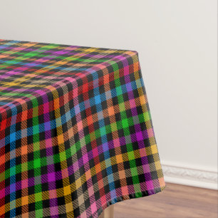Colorful Rainbow Gingham Plaid Design - Black Tablecloth