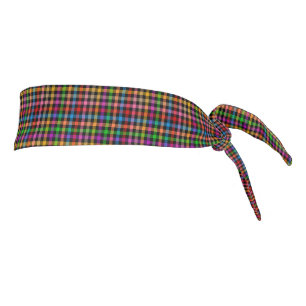 Colorful Rainbow Gingham Plaid Design - Black Tie Headband