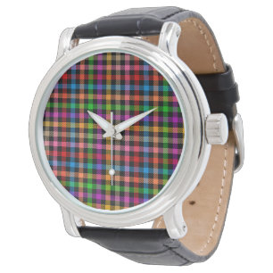 Colorful Rainbow Gingham Plaid Design - Black Watch