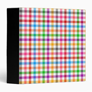 Colorful Rainbow Gingham Plaid Design - White  3 Ring Binder
