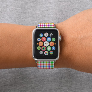 Colorful Rainbow Gingham Plaid Design - White Apple Watch Band