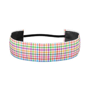 Colorful Rainbow Gingham Plaid Design - White Athletic Headband