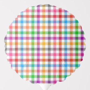 Colorful Rainbow Gingham Plaid Design - White Balloon