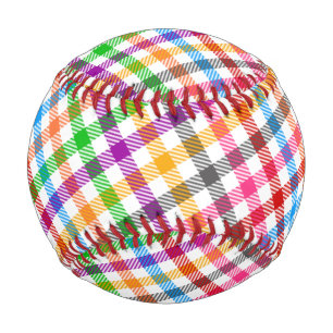 Colorful Rainbow Gingham Plaid Design - White Baseball