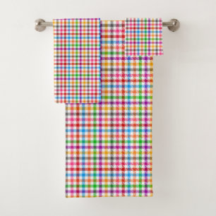 Colorful Rainbow Gingham Plaid Design - White Bath Towel Set