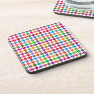 Colorful Rainbow Gingham Plaid Design - White Beverage Coaster