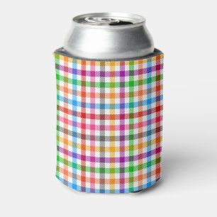 Colorful Rainbow Gingham Plaid Design - White Can Cooler