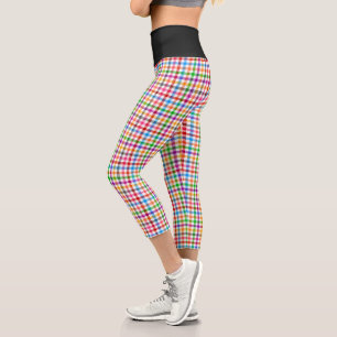 Colorful Rainbow Gingham Plaid Design - White Capri Leggings