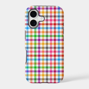 Colorful Rainbow Gingham Plaid Design - White iPhone 17 Case