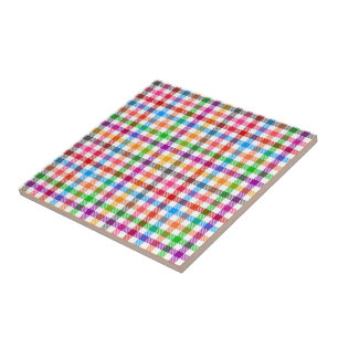 Colorful Rainbow Gingham Plaid Design - White Ceramic Tile