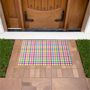 Colorful Rainbow Gingham Plaid Design - White Doormat
