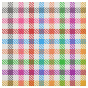 Colorful Rainbow Gingham Plaid Design - White  Fabric