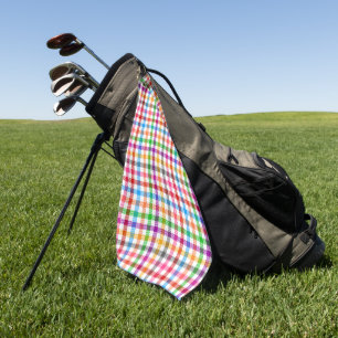 Colorful Rainbow Gingham Plaid Design - White Golf Towel