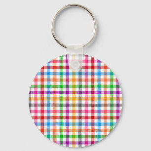 Colorful Rainbow Gingham Plaid Design - White Keychain