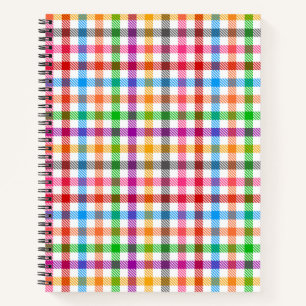 Colorful Rainbow Gingham Plaid Design - White Notebook