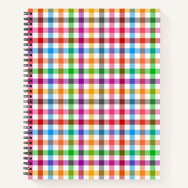 Colorful Rainbow Gingham Plaid Design - White  Notebook (Front)
