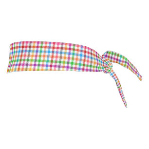 Colorful Rainbow Gingham Plaid Design - White Tie Headband