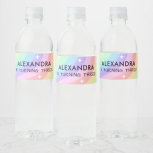 Colorful Rainbow Girl 3rd Birthday Water Bottle Label