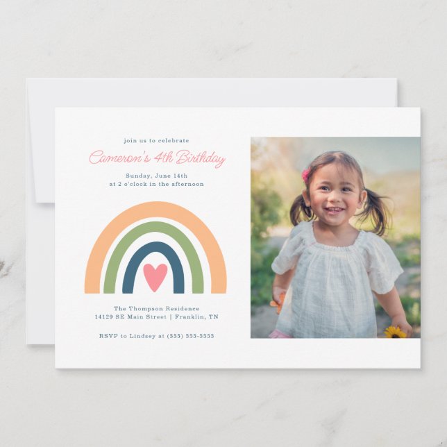 Colorful Rainbow Girl's Birthday - Photo Invitation (Front)