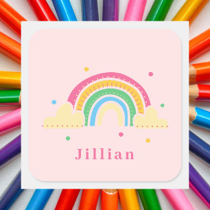 Colorful Rainbow Girl's Name School Label