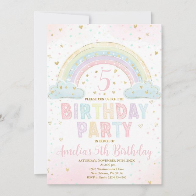 Colorful Rainbow Girl's Party Invite, Rainbow Invitation (Front)
