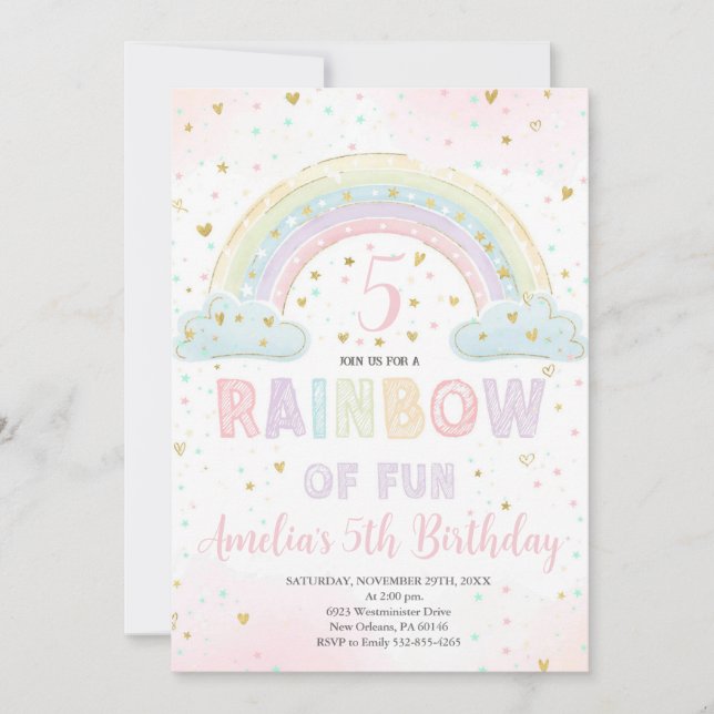 Colorful Rainbow Girl's Party, Rainbow of Fun Invitation (Front)