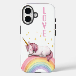 Colorful Rainbow Girly Unicorn Love iPhone 16 Case