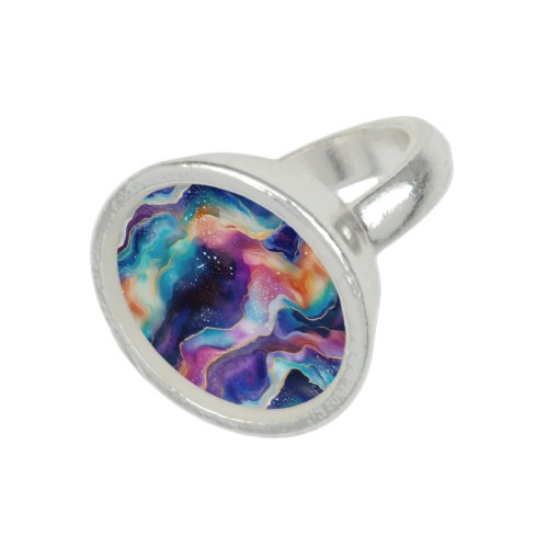 Colorful Rainbow Glitter Agate Pattern Monogram Ring