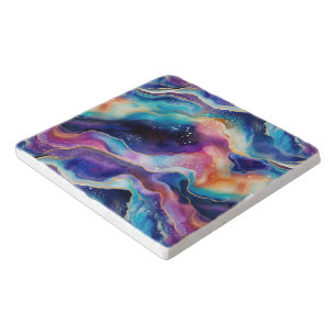 Colorful Rainbow Glitter Agate Pattern Monogram Trivet