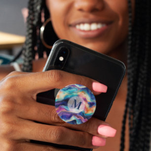 Colorful rainbow glitter agate texture monogram PopSocket