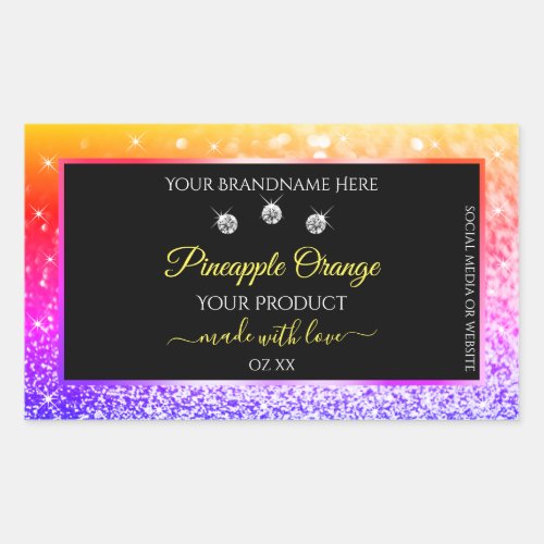 Colorful Rainbow Glitter and Black Product Labels 