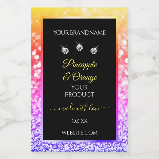 Colorful Rainbow Glitter and Black Product Labels  (Single Label)