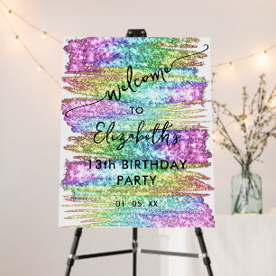 Colorful Rainbow Glitter Art Party Welcome Sign