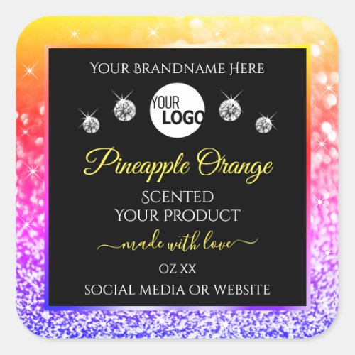 Colorful Rainbow Glitter Black Product Labels Logo