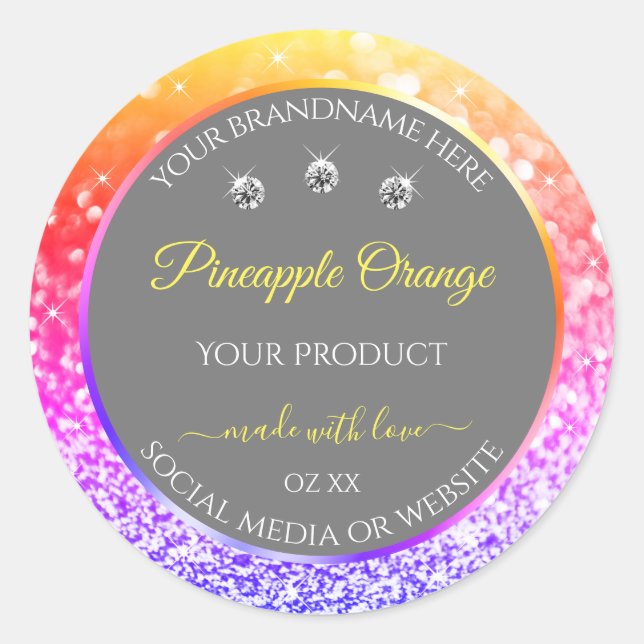 Colorful Rainbow Glitter Frame Gray Product Labels (Front)