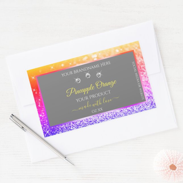 Colorful Rainbow Glitter Frame Gray Product Labels (Envelope)