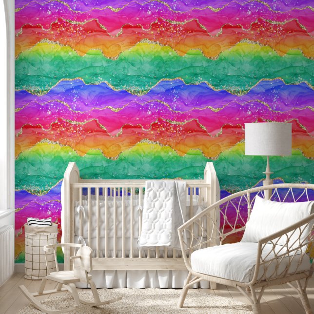 Colorful Rainbow Glitter Gold Agate Wallpaper (Kids)