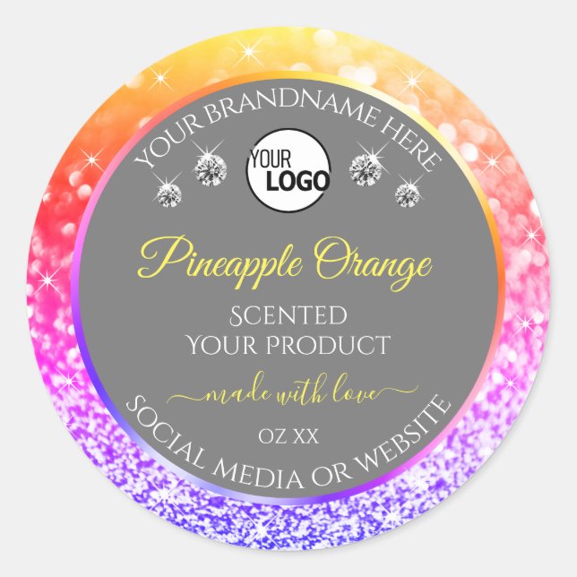 Colorful Rainbow Glitter Gray Product Labels Logo (Front)