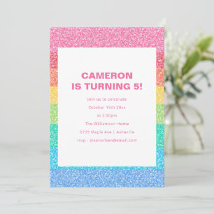 Colorful Rainbow Glitter Modern 5th Birthday Party Invitation