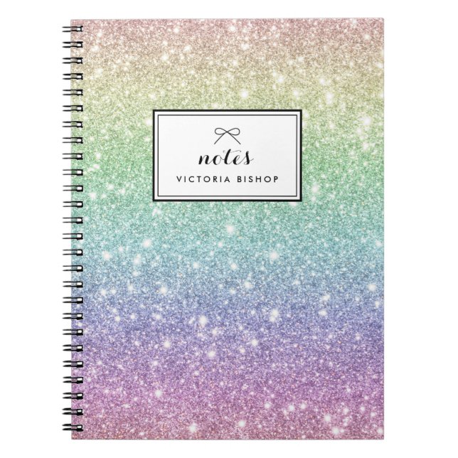 Colorful Rainbow Glitter Pattern Personalized Notebook (Front)