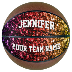 Colorful Rainbow glitter sparkles Your name Team Basketball