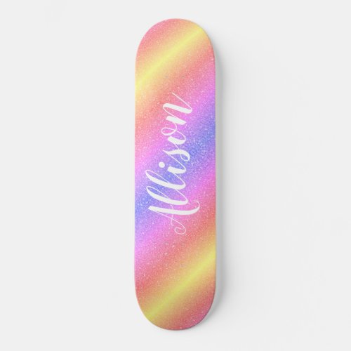 Colorful Rainbow Glitter Stripes Personalized Kids Skateboard
