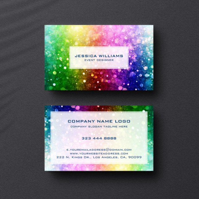 Colorful Rainbow Glitter Texture Personalizable Business Card (Creator Uploaded)