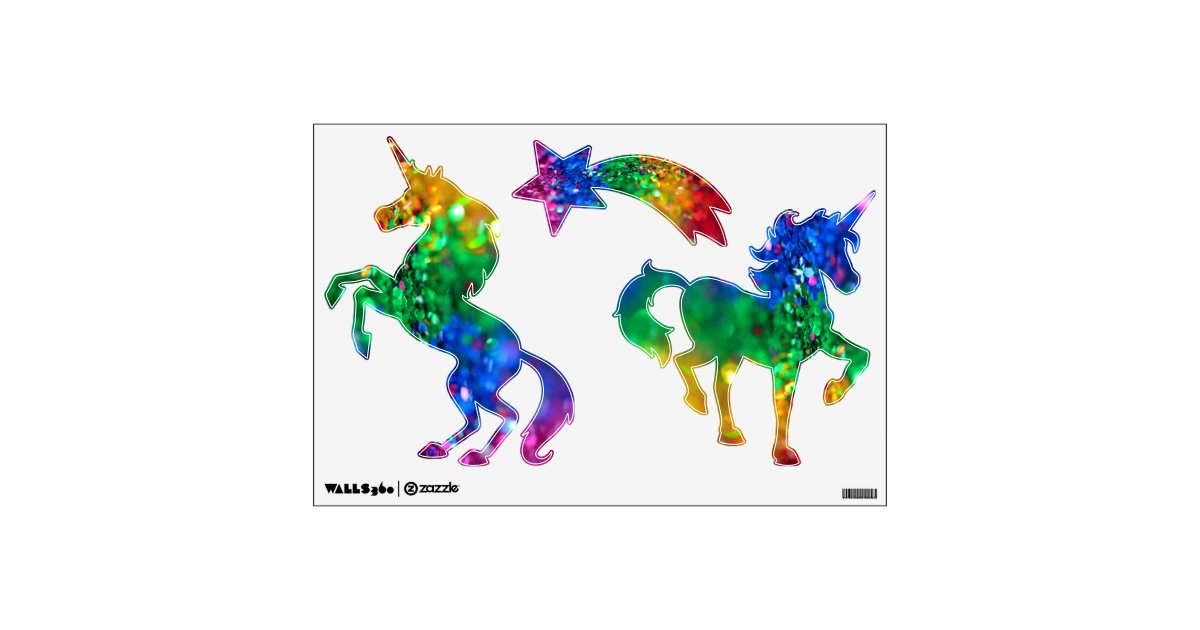 Colorful Rainbow Glitter Unicorn Girl S Room Decor Wall Decal Zazzle Com