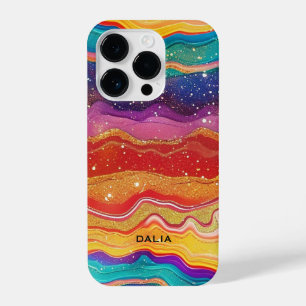 Colorful rainbow glittery agate texture iPhone 14 pro case