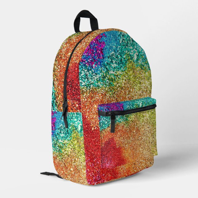 Colorful Rainbow Glittery Pattern Cool Trendy Printed Backpack (Back Corner Left)